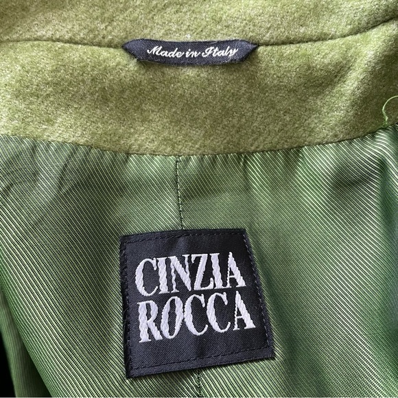 Cinzia Rocca Loro Piana Green Wool Blend Rabbit Fur Collar Toggle Jacket EUC 10 - Picture 8 of 13